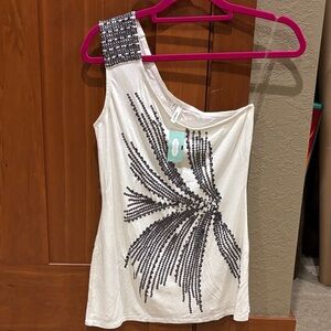 NWT Maurice’s studio Y One Shoulder Sequins Shirt Size Small Super Soft